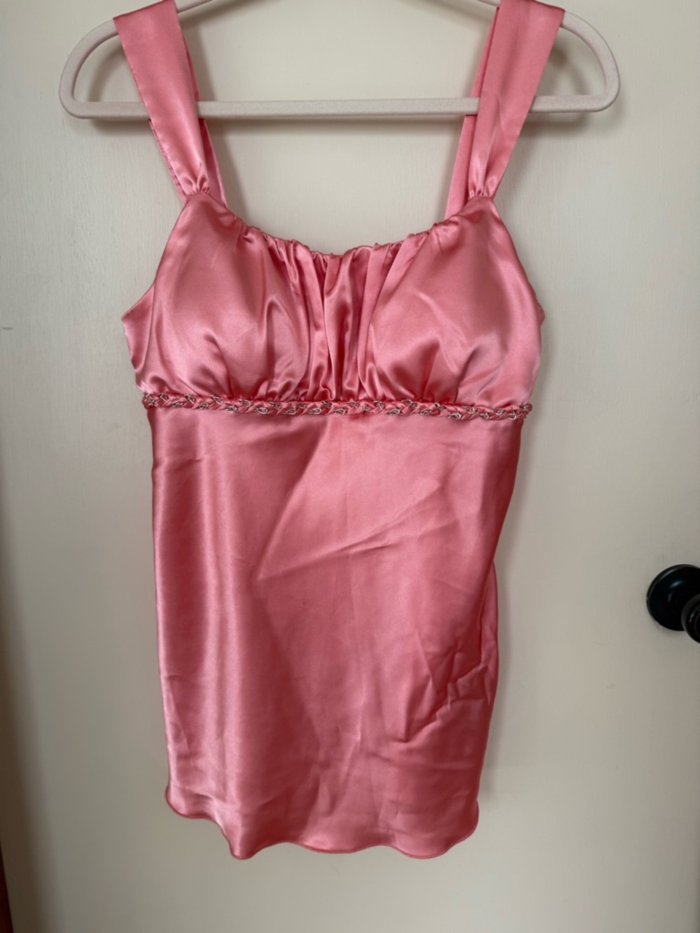 A. Byer Pink Satin Empire-Waist Cami Top